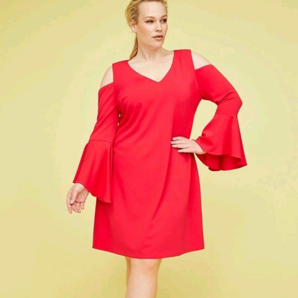 WOMEN LANE BRYANT PINK COLD SHOULDER DRESS